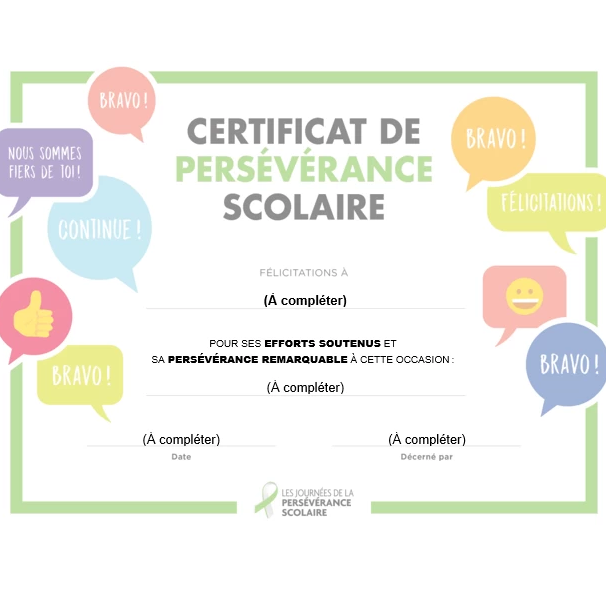 Certificats de persévérance | Destinés aux jeunes du primaire ou du secondaire