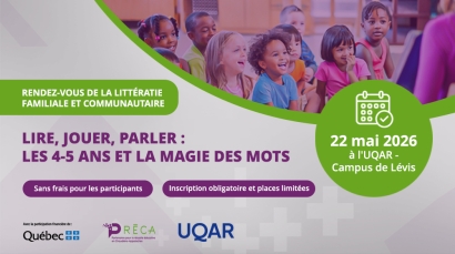 Inscription pour le Rendez-vous de la littératie familiale et communautaireLire, jouer, parler : les 4-5 ans et la magie des mots22 mai 2026